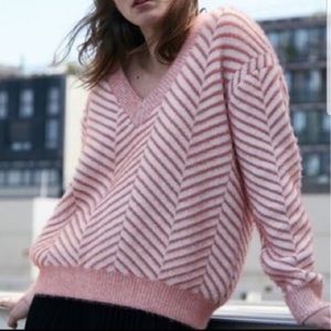 FRNCH Paris Women’s Striped Pink Sweater Soft Eyelash/Chenille Knit Design S/M